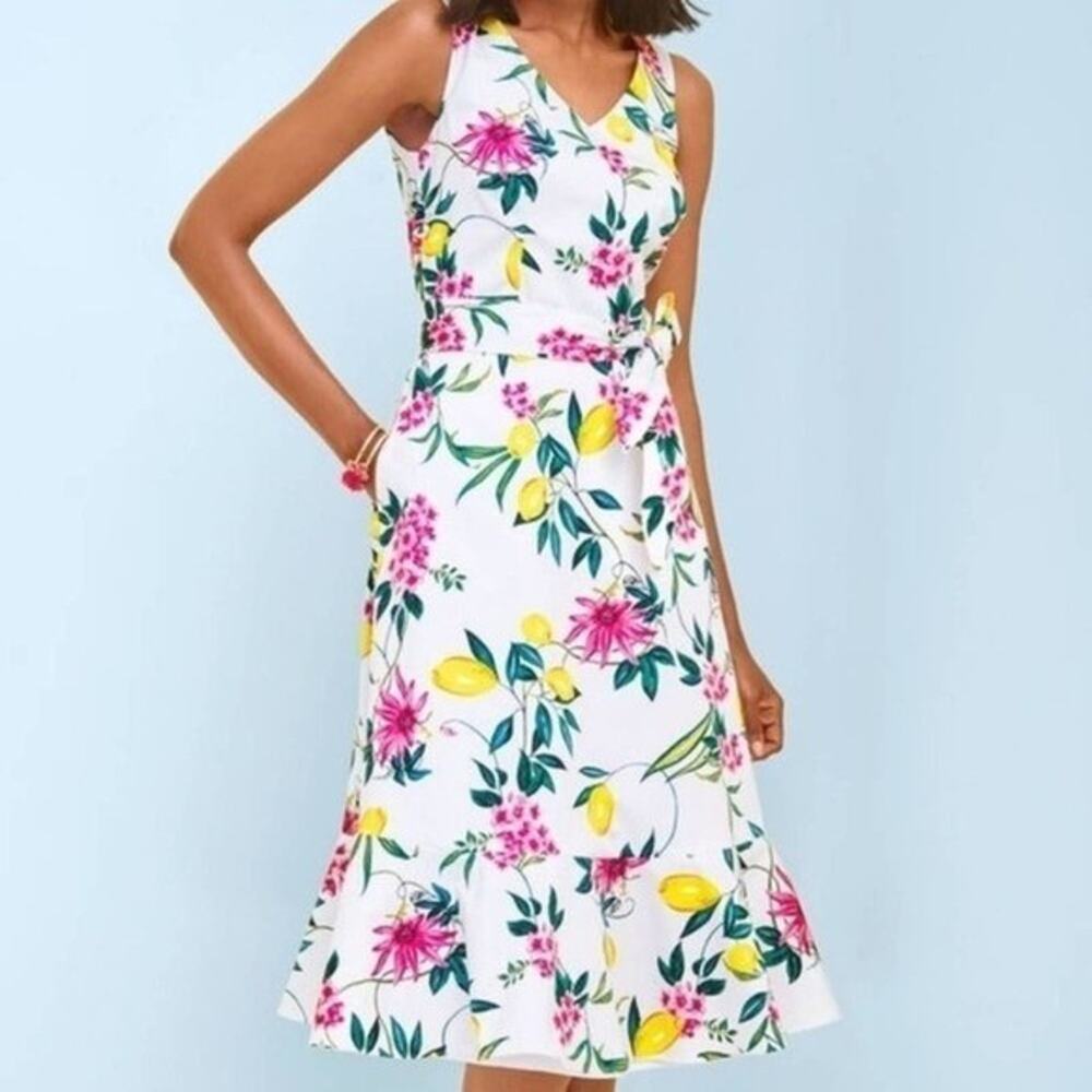 Talbots RSVP Lively Lemon Fit & Flare Midi Tulip Dress New Size 10P Petite